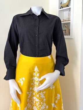 English Country Classics black with purple polka dots long sleeve button shirt